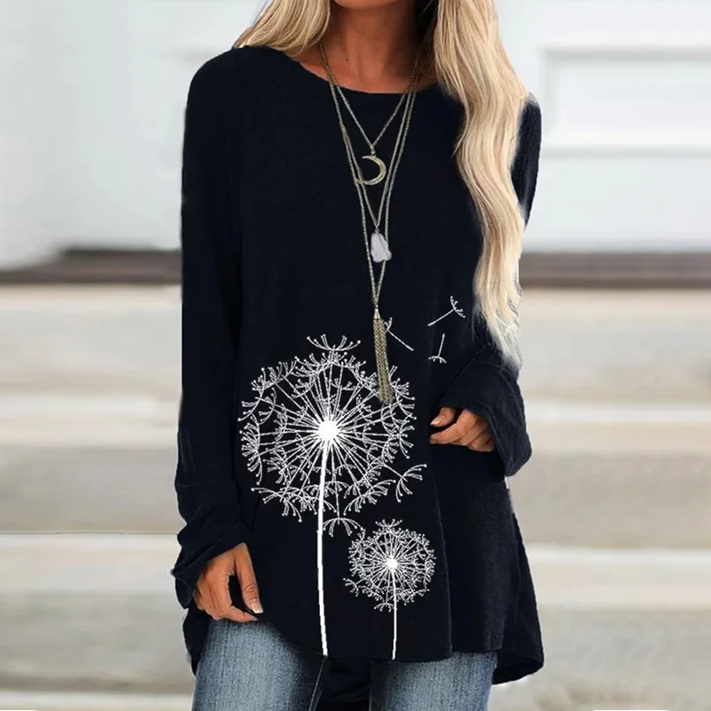 Crew Neck Printed Long Sleeve Loose Top