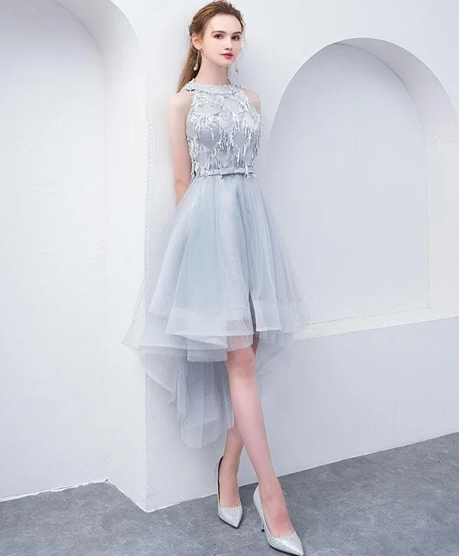 Cute High Neck Gray Tulle Short Prom Dress