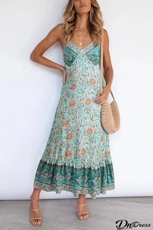 Boho Print Slip Maxi Dress