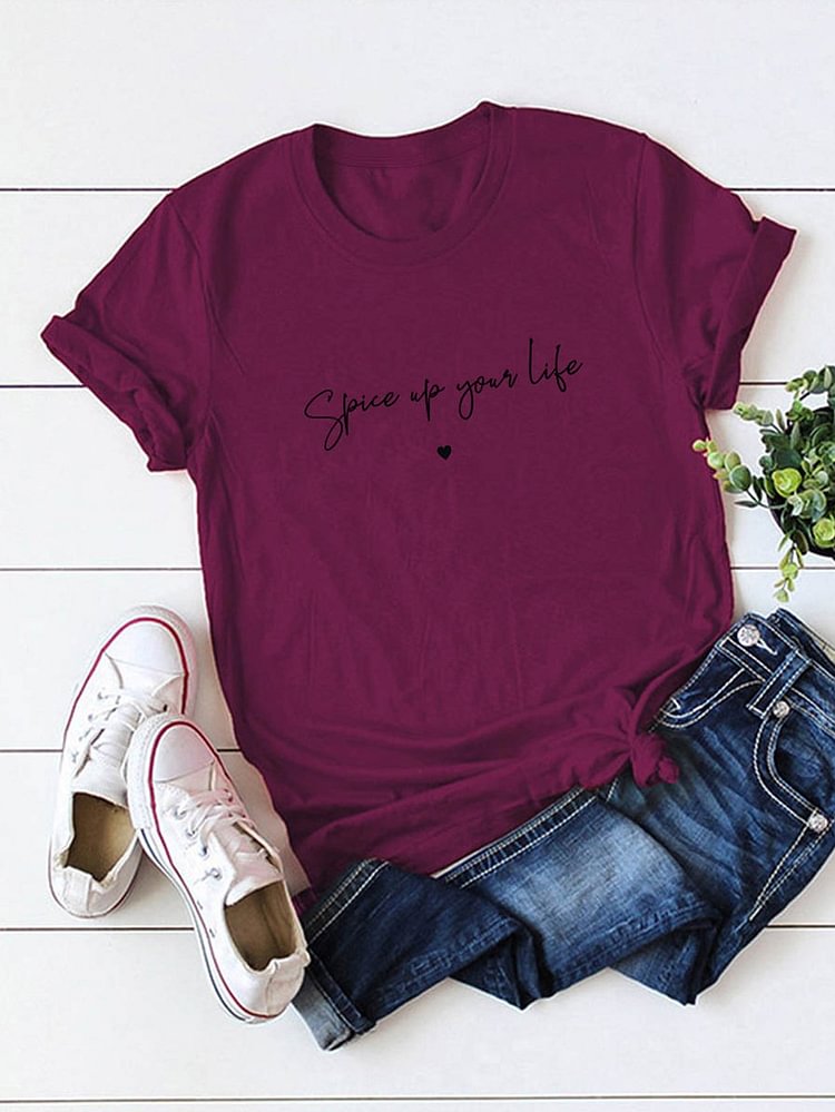 Bestdealfriday Spice Me Your Life Printed Crew Neck Cotton T-Shirt 9741591