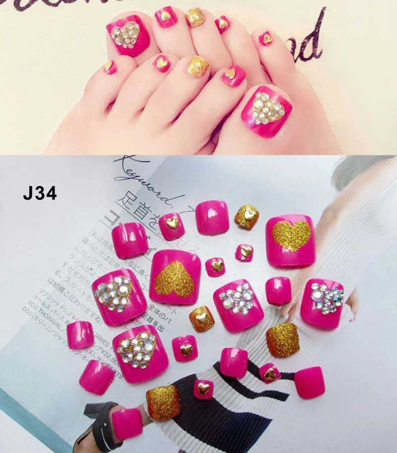 24 Pcs/Set Fresh Style Toe Fake Nails 3D Foot Full Toes Nail Art Tips False Nails  for Lady Girls Toenails Press on Nail-Nail Inspo