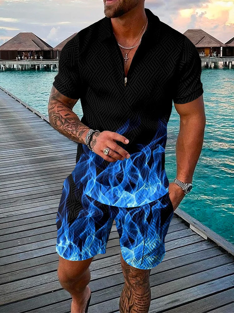 Men's Seaside Flame Print Polo Suit