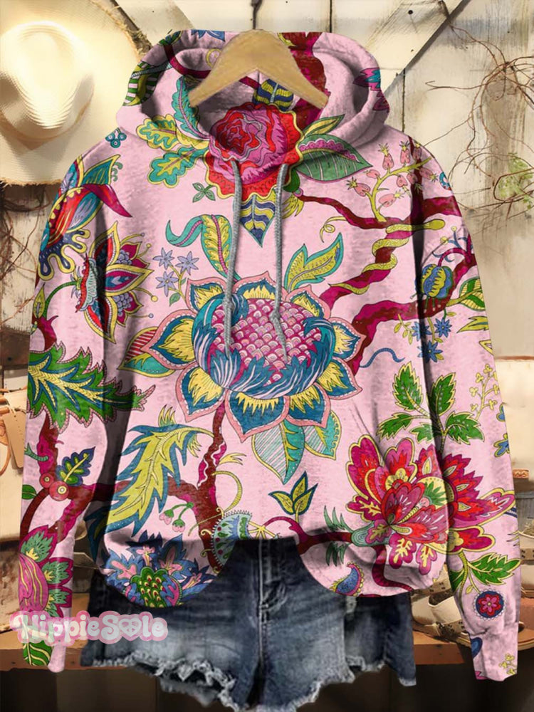 Vintage Flowers Art Print Casual Hoodie Sweatshirt Multicolor / S