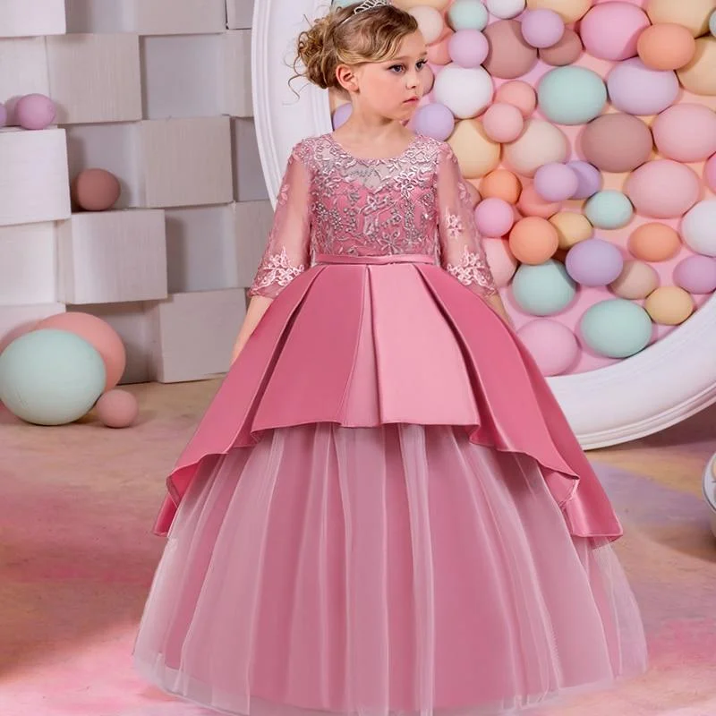 2021 First Communion Bridesmaid Girl Lace Princess Dress Kids Dresses For Girls Children Costume Party Wedding Dress 10 12 Years