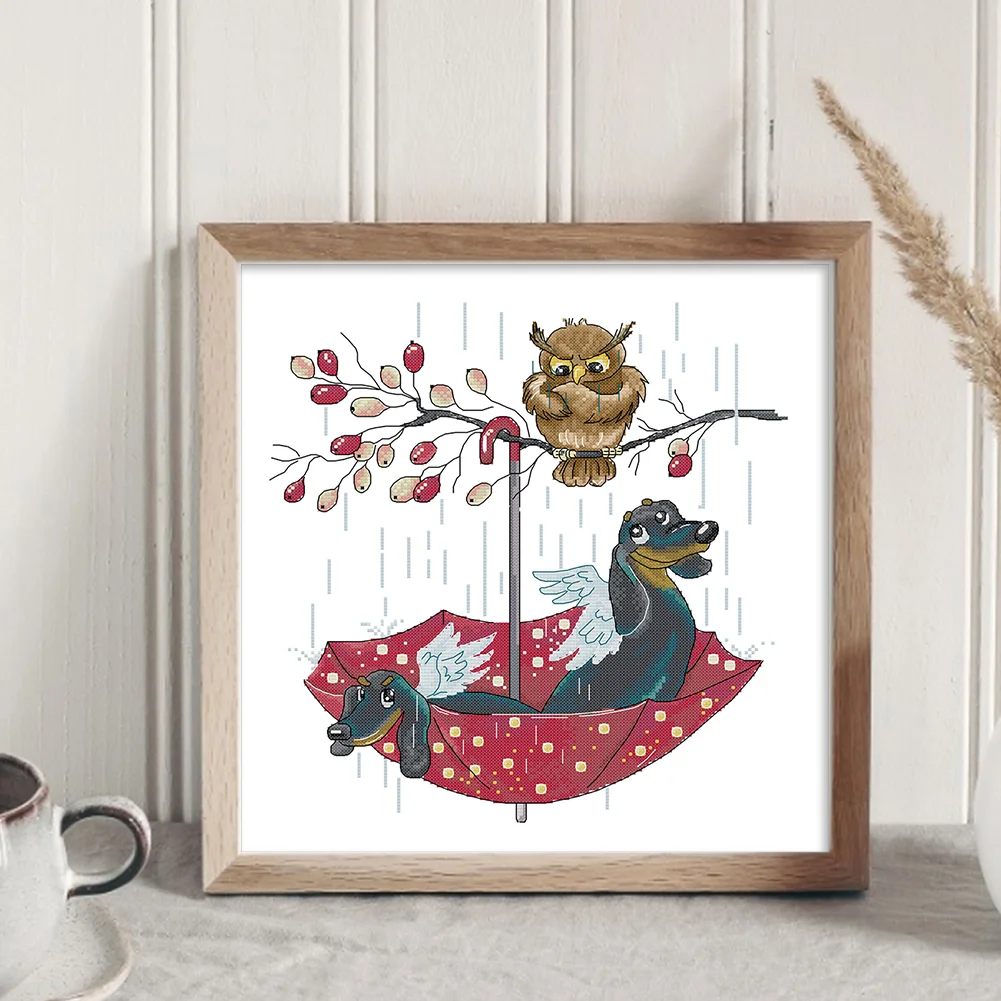 DIY Stamped Cross Stitch 14CT Partial Embroidery 40*42cm - Owl And Angel Dog