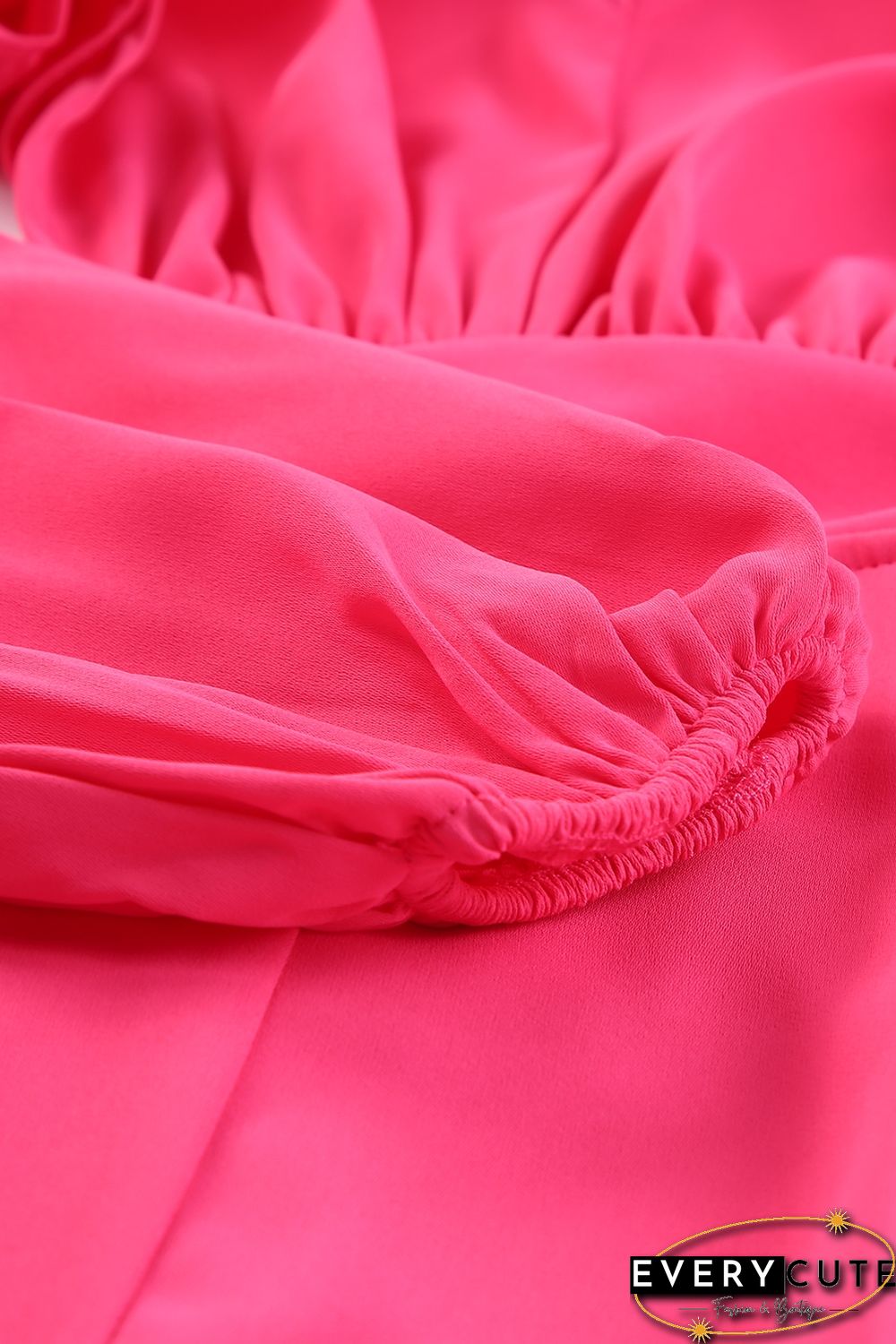 Red V Neck Bubble Sleeve Cut out Waist Wide Leg Jumpsuit