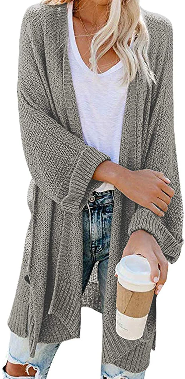 Women's Loose Open Front 3/4 Sleeve Knit Kimono Cardigans Sweater with Pockets