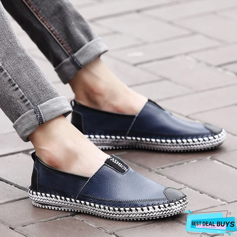Men Breathable Comfortable Split Leather Men Loafers Flats Casual Shoes