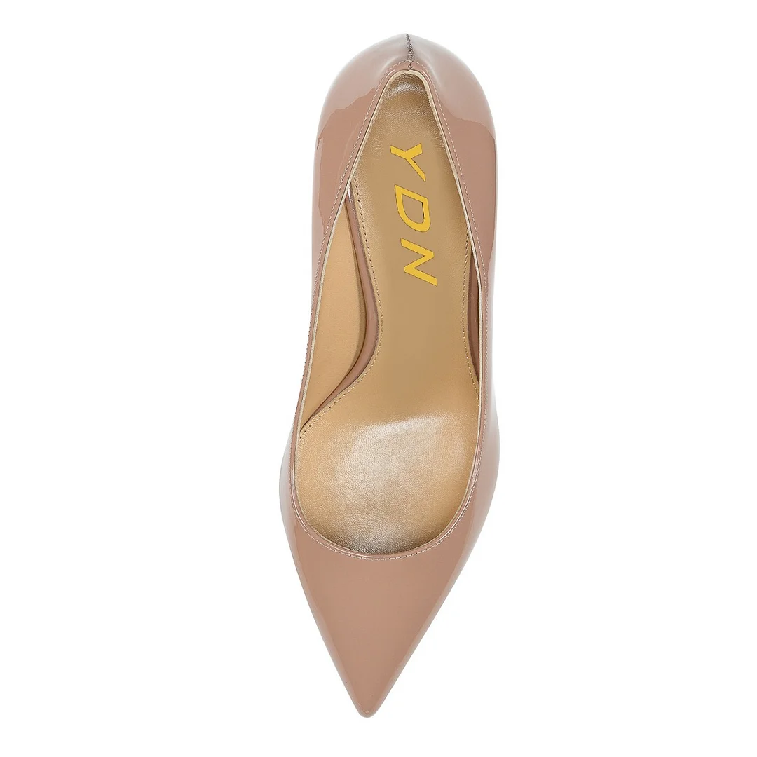 Nude Patent Leather Pointed Toe Sculptural Heel Pumps for Women