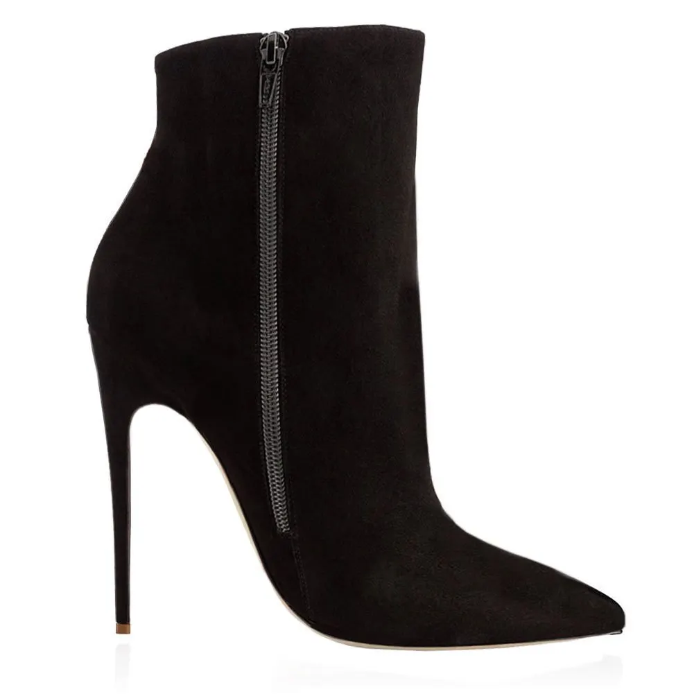4.72" Women's Ankle Boots Closed Pointed Toe Stilettos Solid Color Suede Booties-vocosishoes