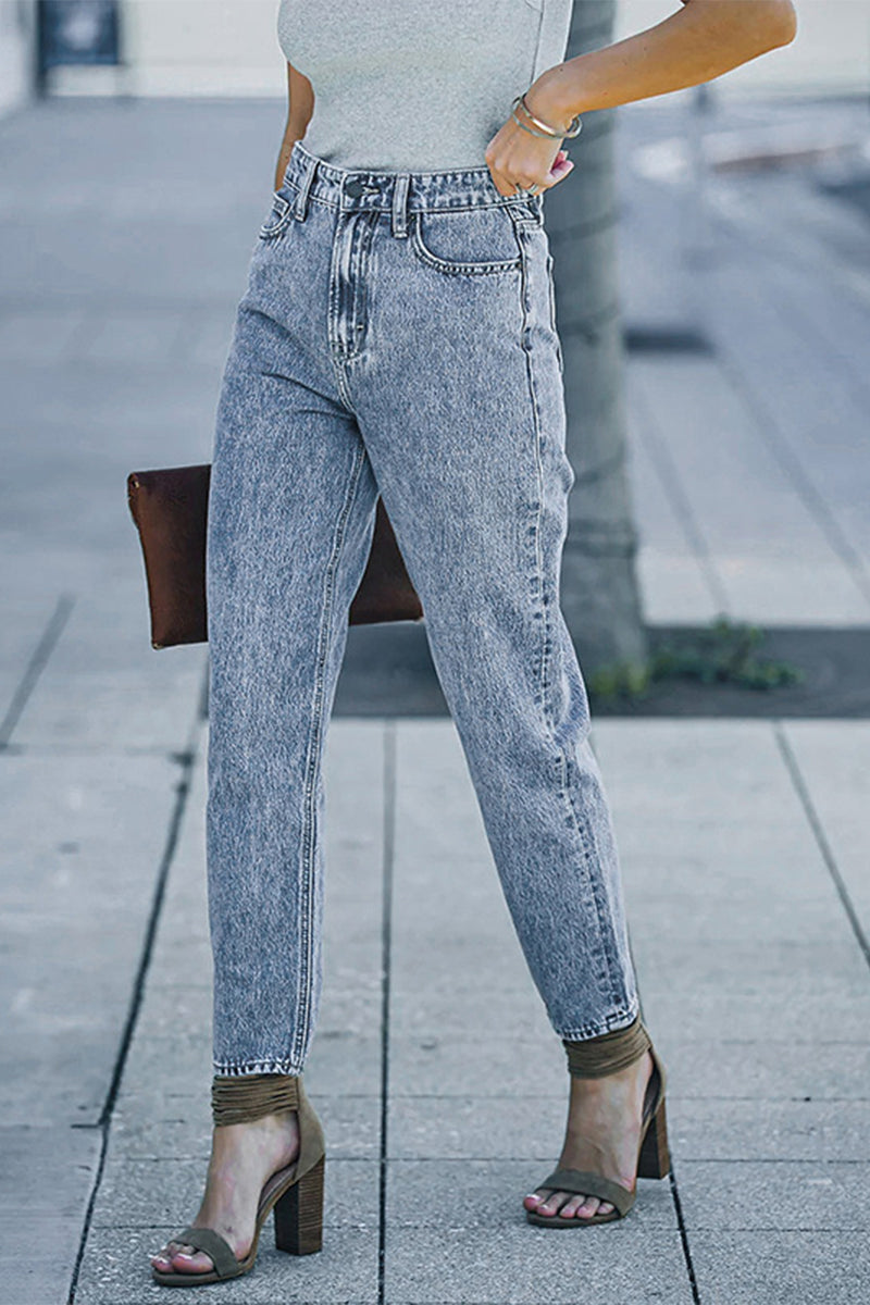 Street Solid Straight Denim Jeans MissTip