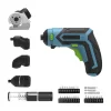 Professional grade 4-in-1 electric screwdriver with 4 directions of rotation, torque, cutting, angle and eccentric attachments and extensive accessories, 400 W 1.5 Ah Li-ion drill bit set