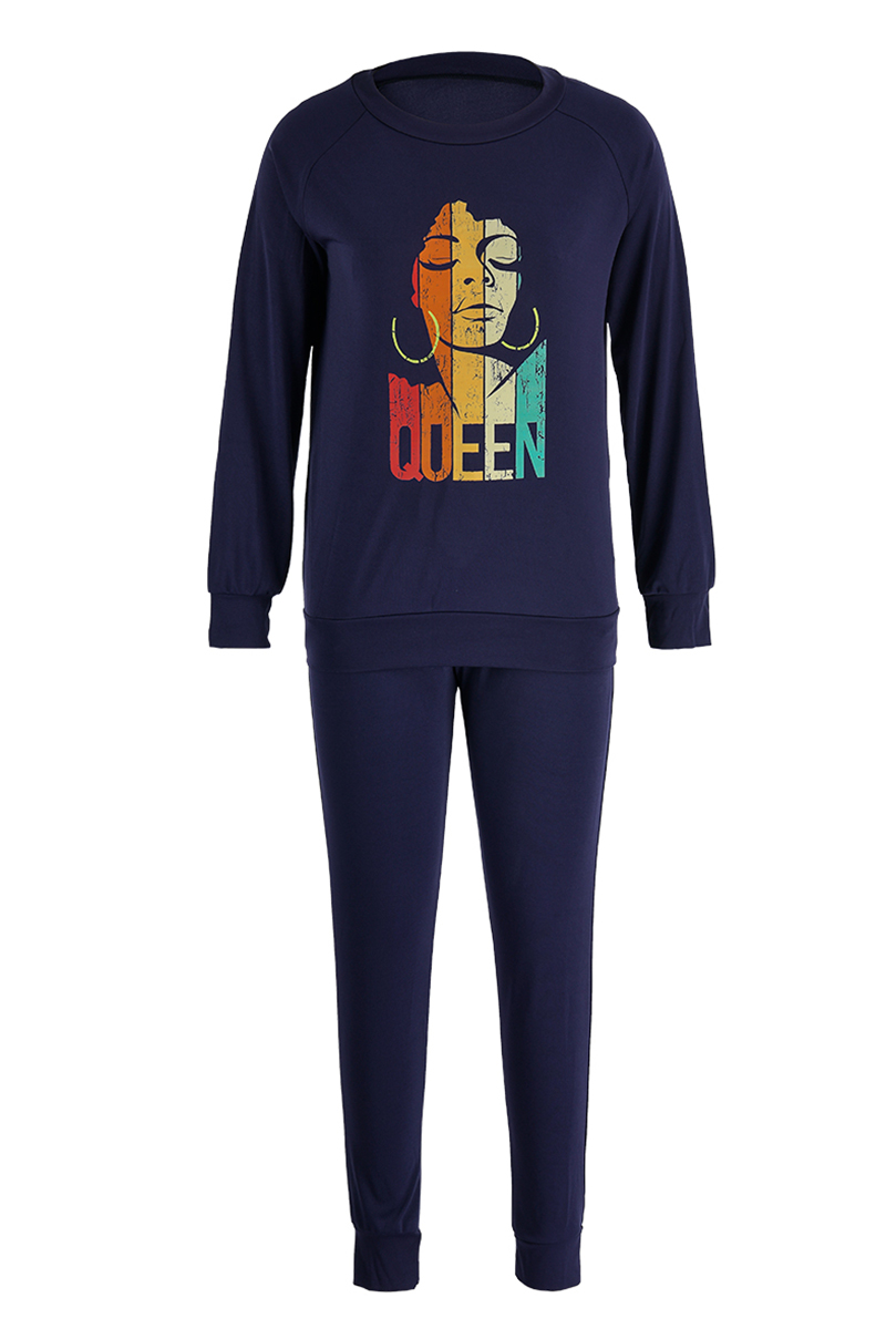 Rose Red Fashion Casual Print Patchwork O Neck Long Sleeve Two Pieces