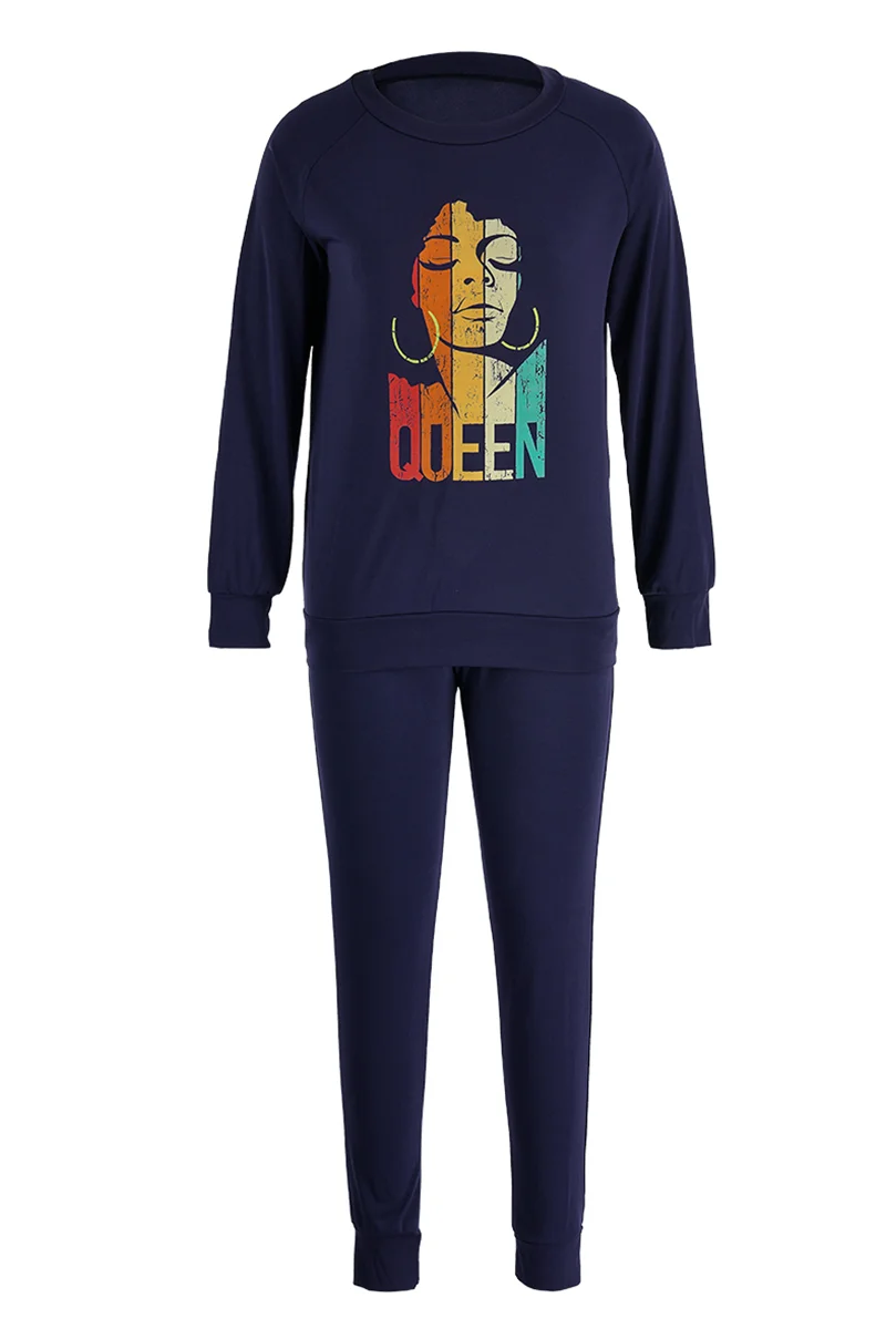 Rose Red Fashion Casual Print Patchwork O Neck Long Sleeve Two Pieces