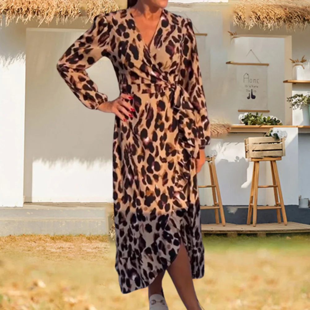 🔥50%OFF🔥New casual women's V-neck leopard print long-sleeved dress