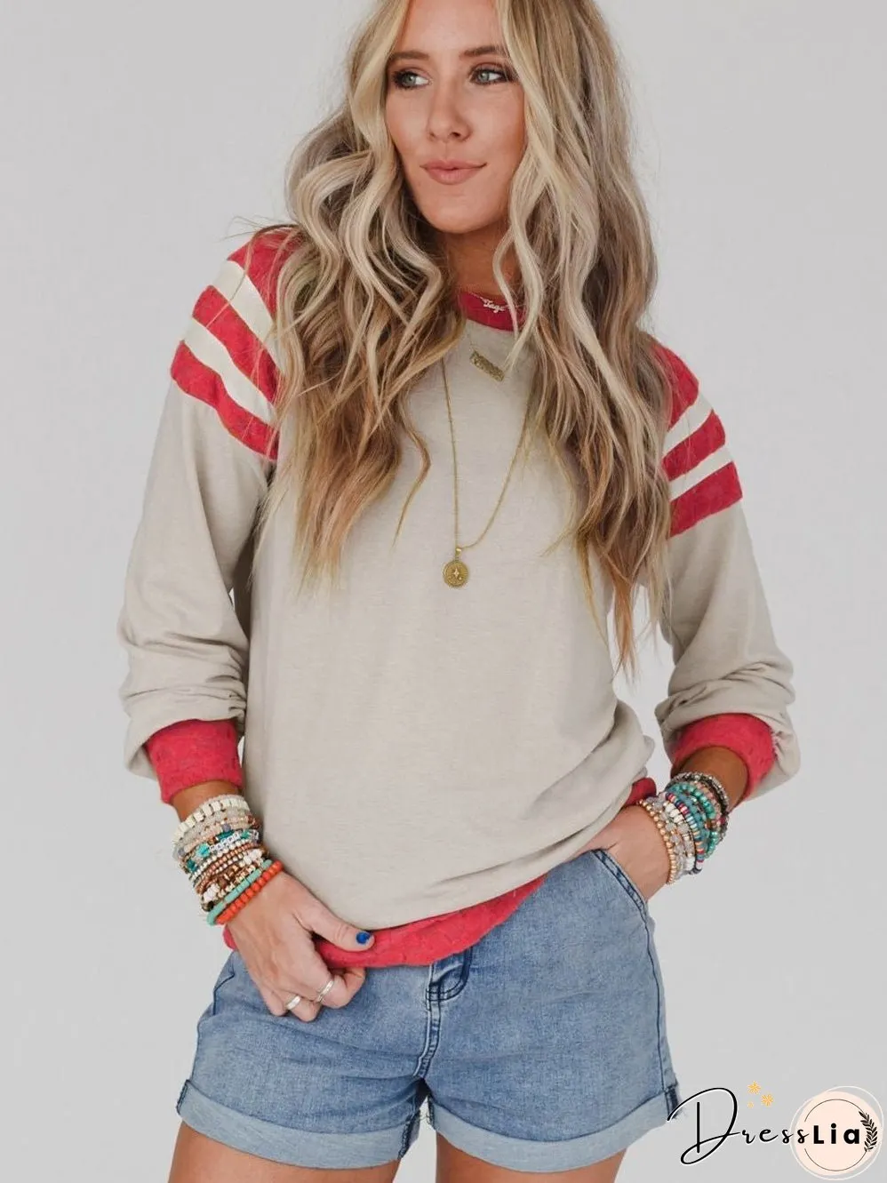 Cozy Apricot Color Block Long Sleeve Knit Top