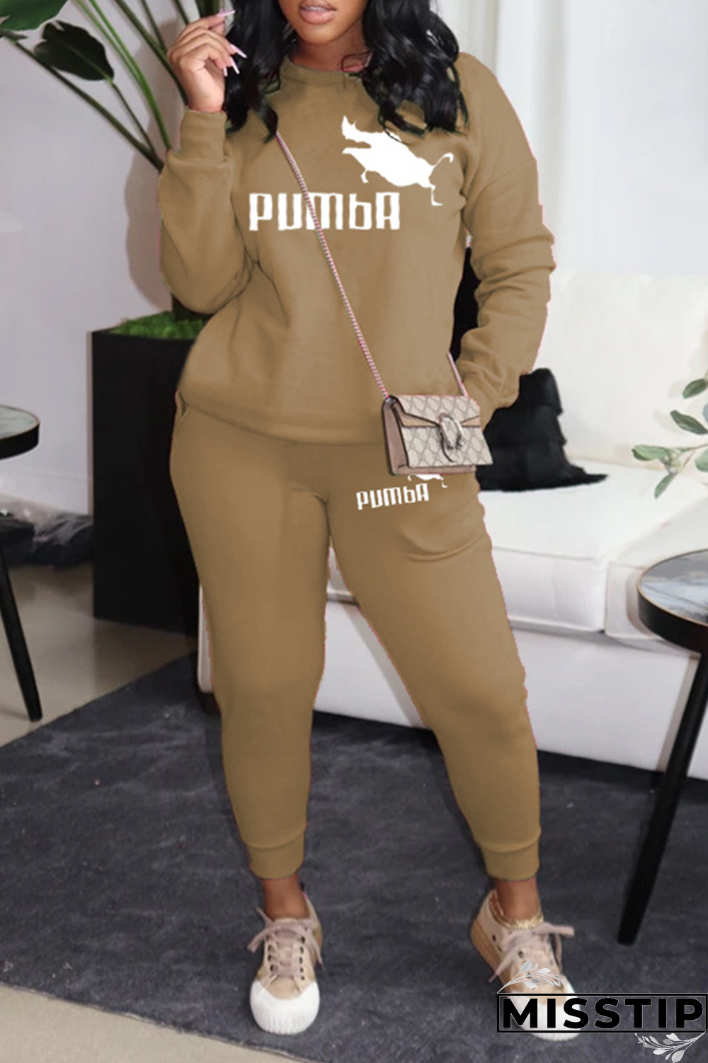 Rose Red Street Print Patchwork O Neck Long Sleeve Two Pieces