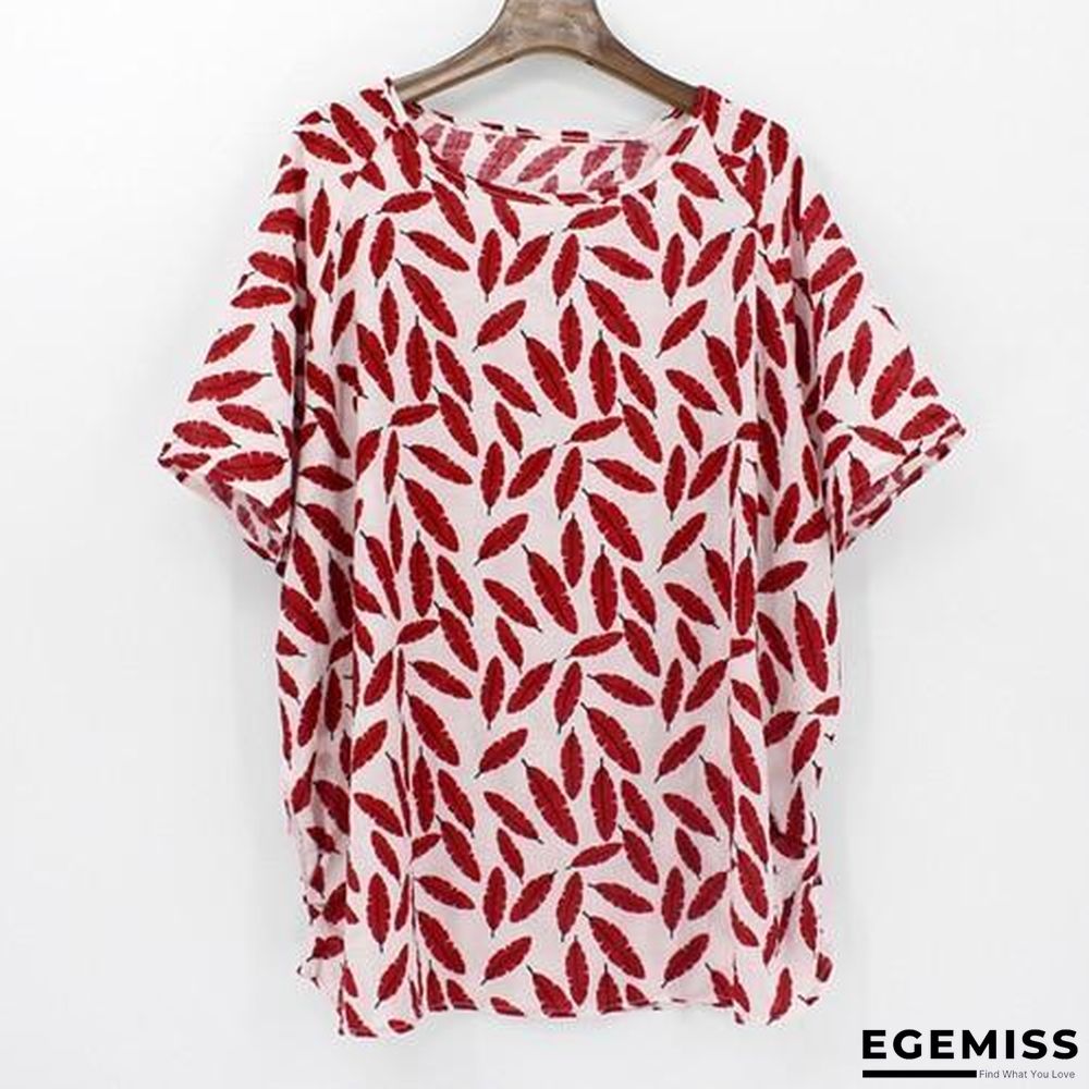 4XL Plus Size Women Batwing Casual Tops Tees Floral Print Cotton Linen Blouses | EGEMISS