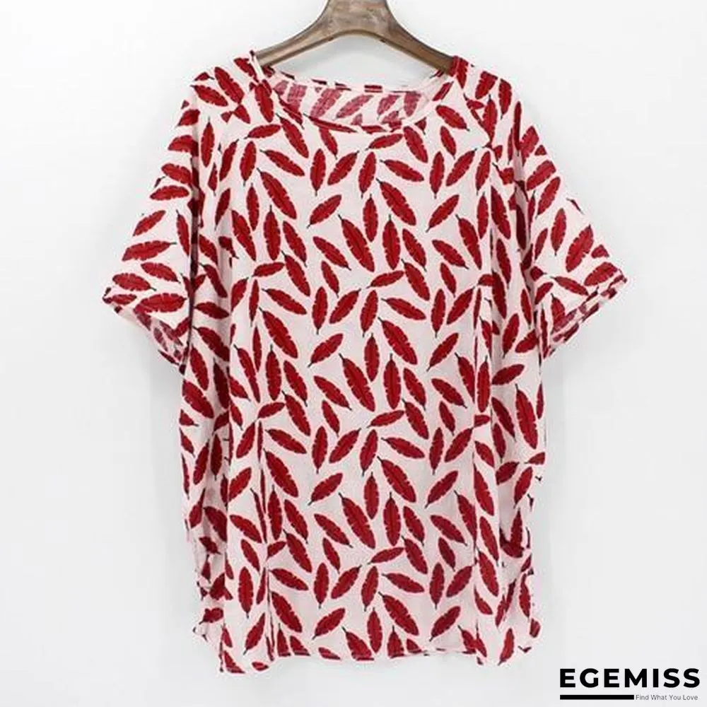 4XL Plus Size Women Batwing Casual Tops Tees Floral Print Cotton Linen Blouses | EGEMISS