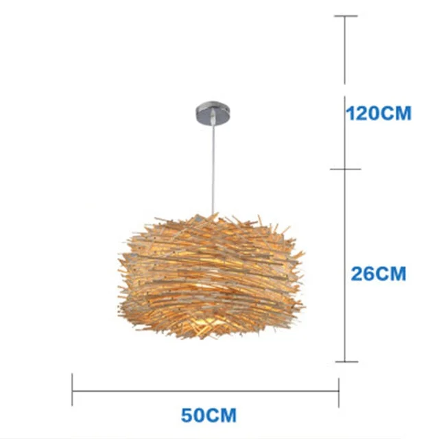 Wood Pendant Hand-woven Cany Art Lamp Lamps E27 Nest Cage Pendant Lights Decorative For Living Dinning Room Cafe Tea House Light