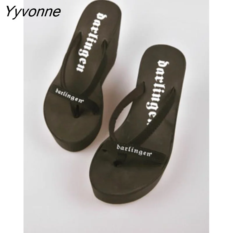 Yyvonne Shoes Summer Clogs Woman Low Rubber Flip Flops Ladies' Slippers Platform 2023 Beach Hawaiian Rome Fabric PU Basic Hoof