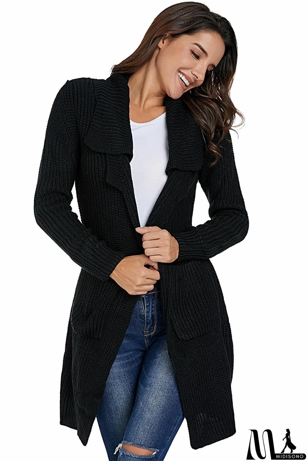 MidiSono - Chunky Long Cardigan with Side Pockets