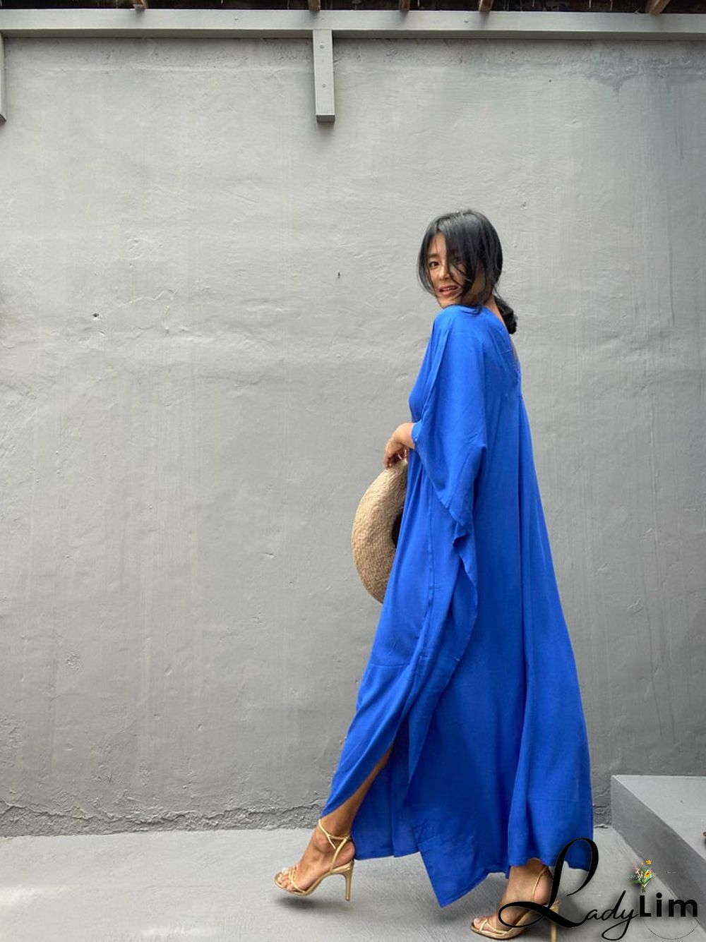 V Neck Solid Color Beach Cover Up