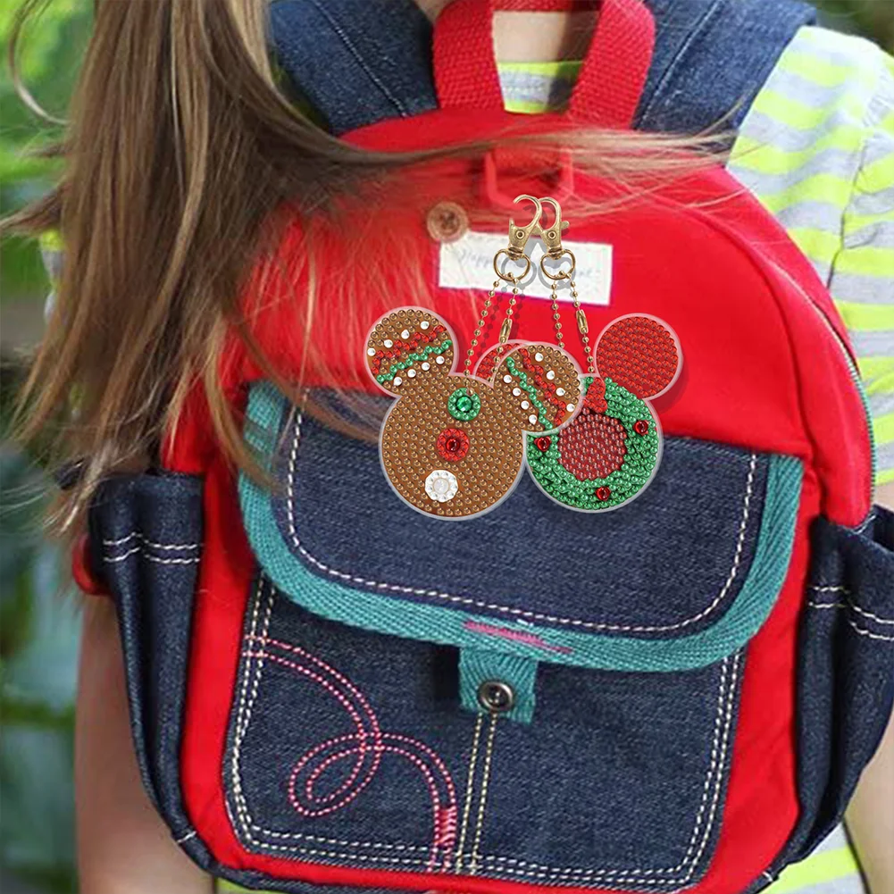 6pcs DIY Xmas Mickey Mouse Diamond Keychains Pendant Double Sided Diamond Art Keychains