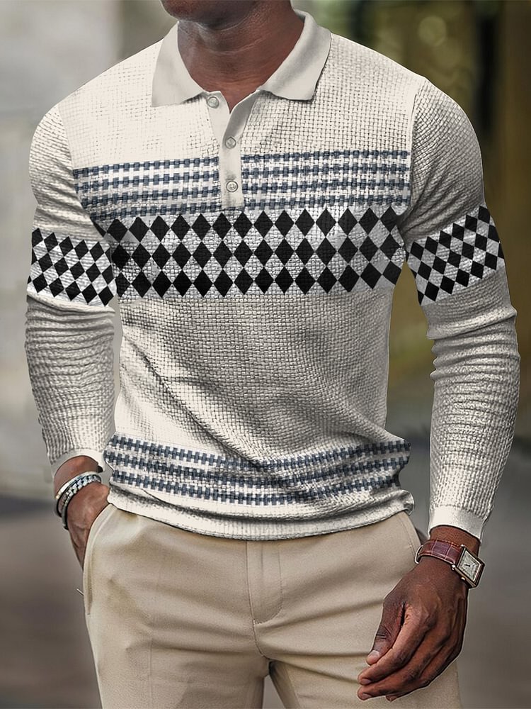 LONG SLEEVE FASHION GEOMETRIC MEN'S POLO SHIRT