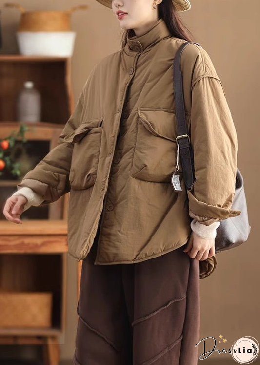 Stylish Loose Mulberry Stand Collar Pockets Fine Cotton Filled Jacket Winter