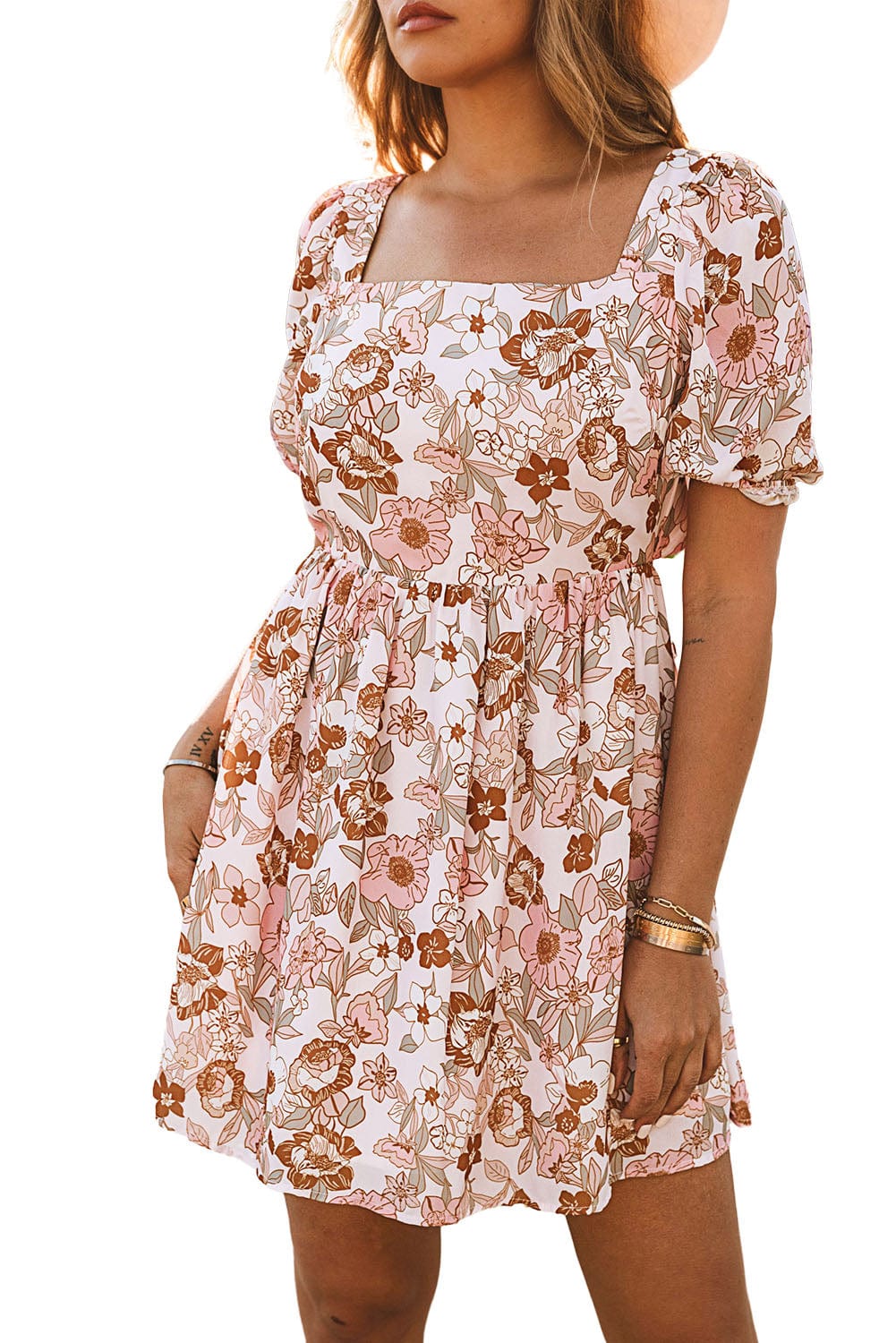 Plus Size White Floral Mini Dress