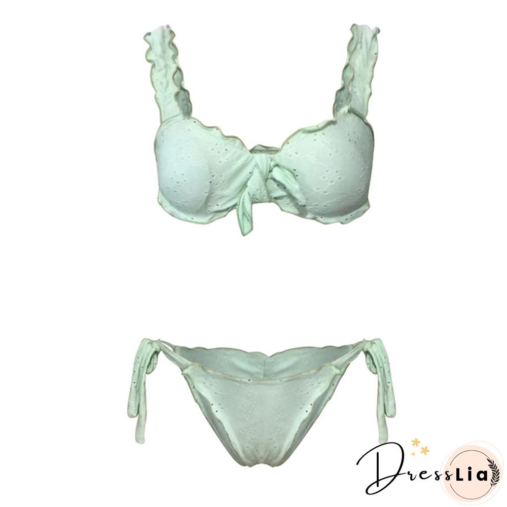 Fashion Women Two Piece Bikini Set Summer Beach Ruched Push-up Padded Bikini Tops High Waist Bottoms Ladies Swimwear