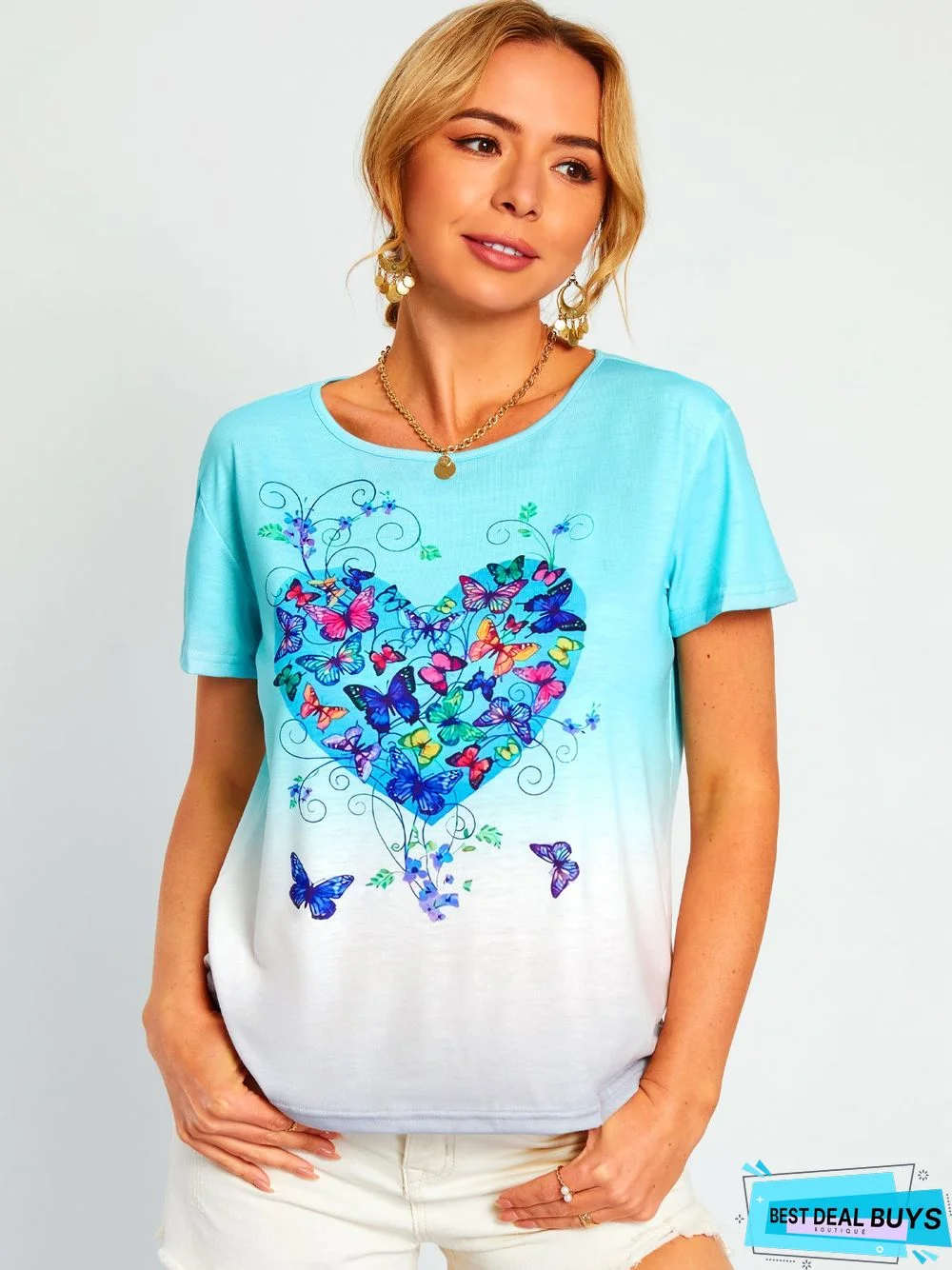 Casual Short Sleeve Round Neck Printed Tops