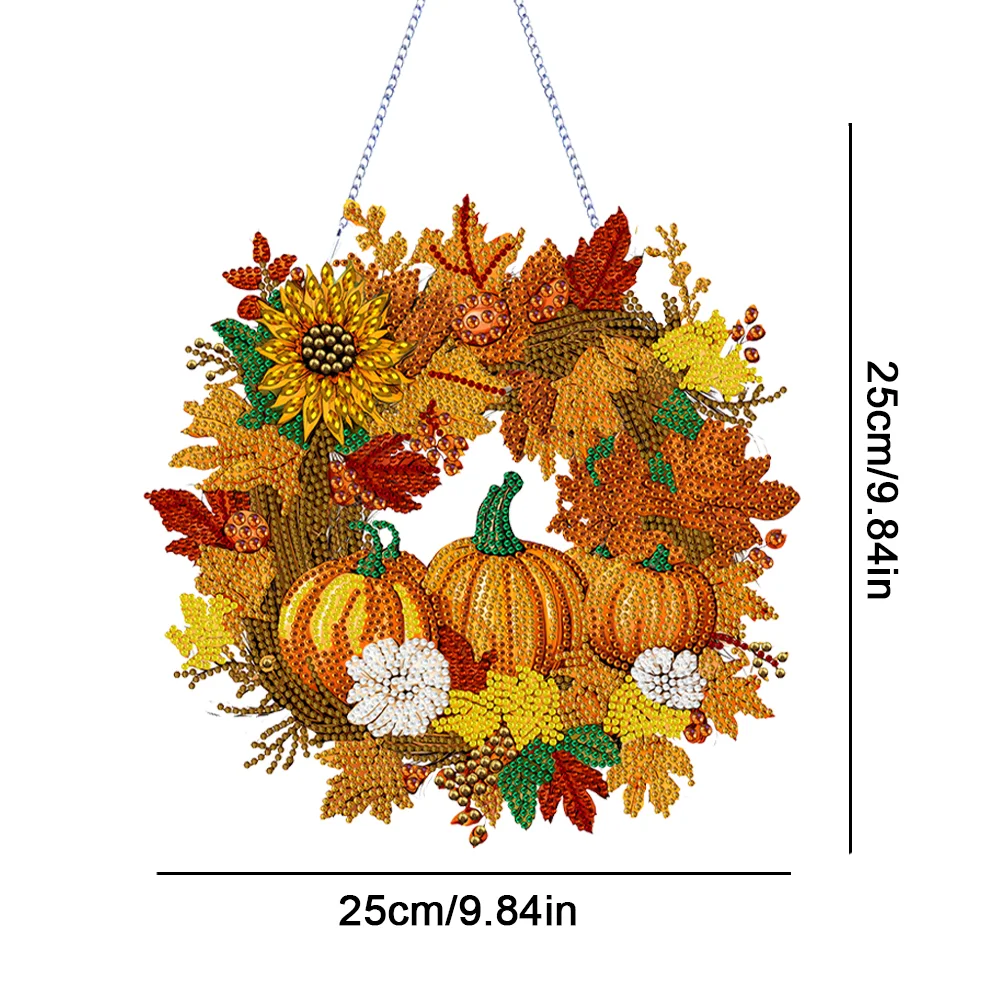 DIY Autumn Pumpkin Acrylic Single Side Special Shaped Diamond Painting Wreath Ornament