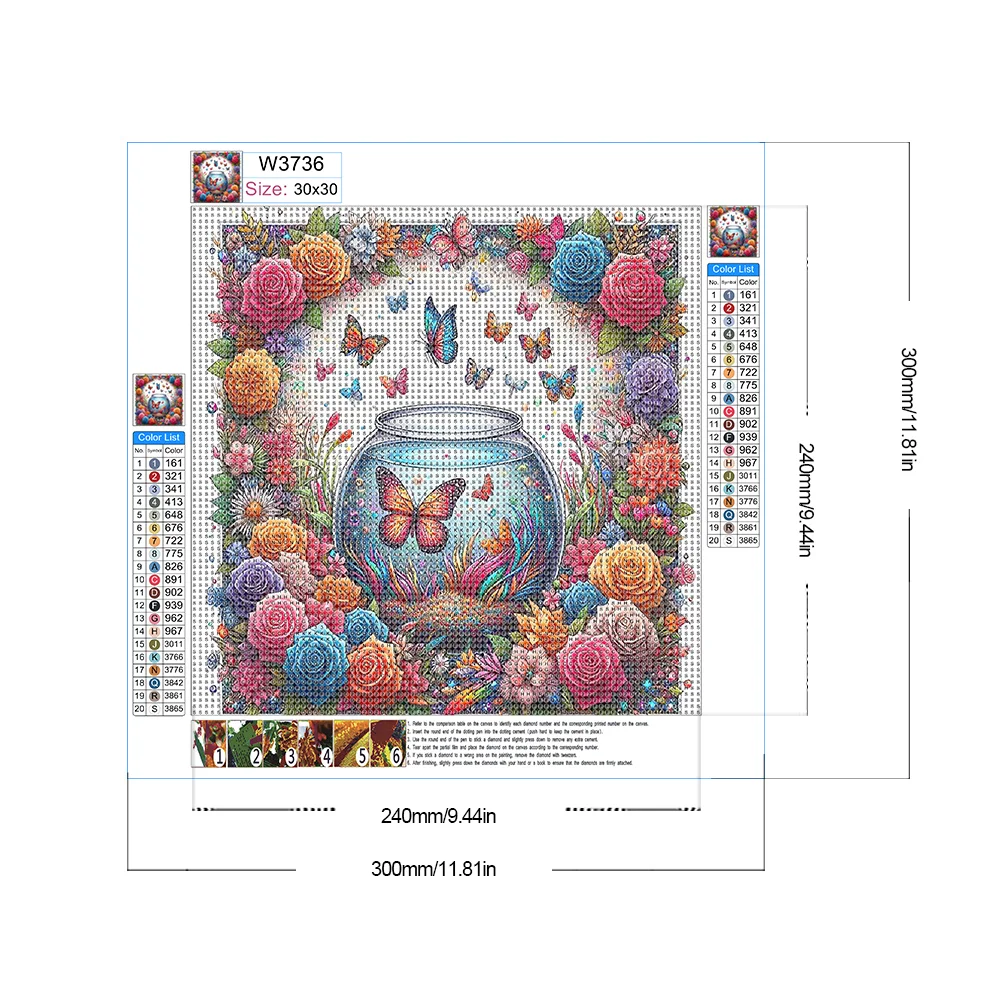 Diamond Painting - Full Round Drill - Flower Butterfly(Canvas|30*30cm)