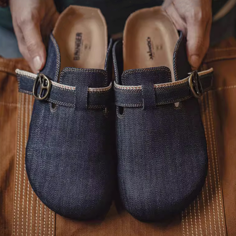 Men's Casual Cork Mules in Breathable Denim