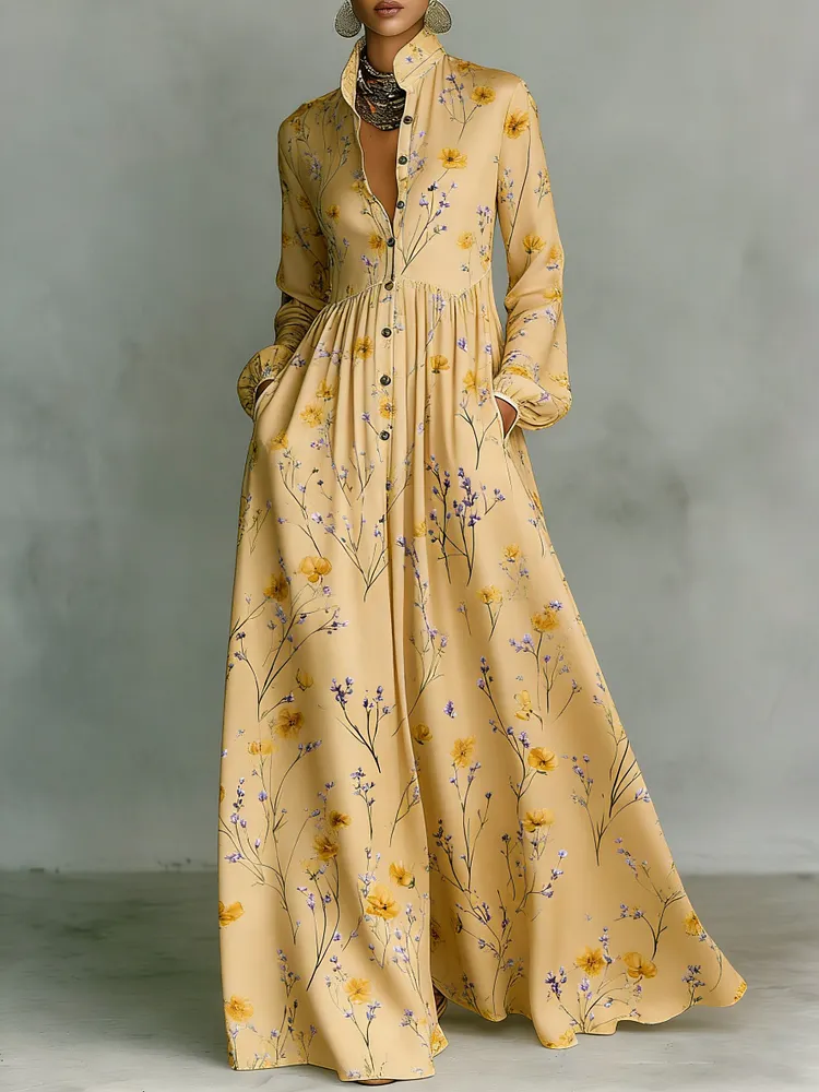 Women's Vintage print Elegant Romantic Vacation Maxi Dress