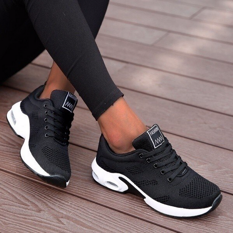 Women's Lace-up Fabric Flat Heel Sneakers  Stunahome.com