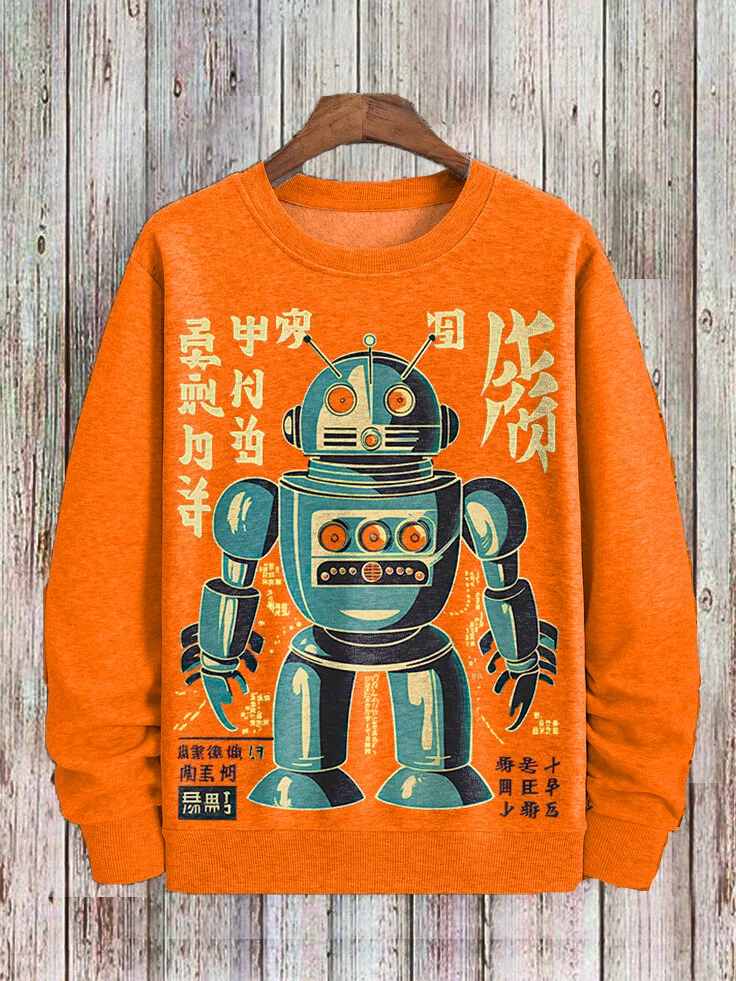 Men's Retro Robot Japanese Art Painting Print Casual Sweatshirt