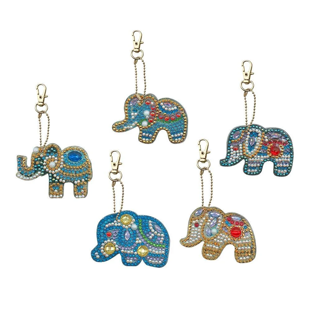5pcs DIY Full Special Shaped Diamond Painting Elephant Keyring Keychains