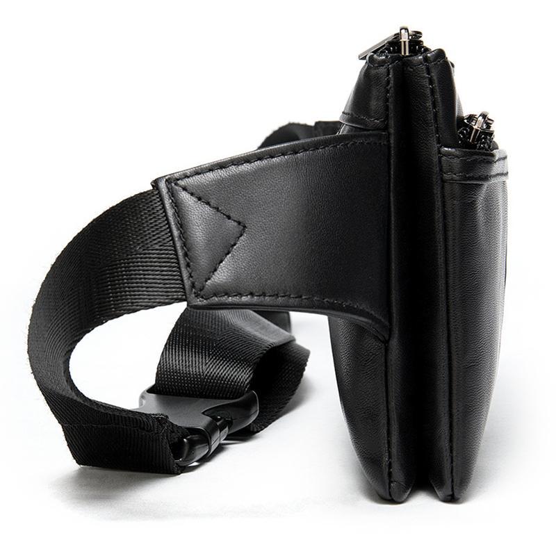 Men's Lightweight Leather Chest Bag Multi-Compartment Sports Waist Bag Crossbody Bag