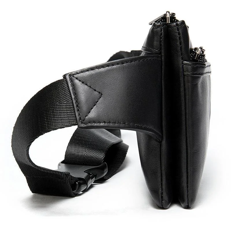 Men's Lightweight Leather Chest Bag Multi-Compartment Sports Waist Bag Crossbody Bag