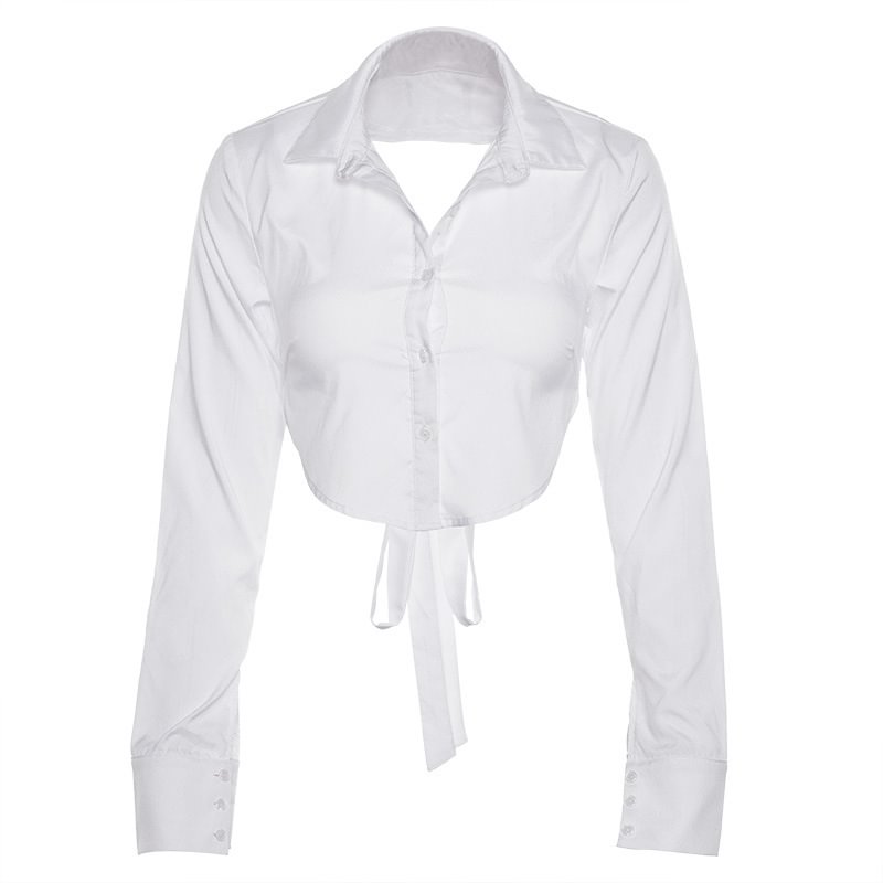 Spring Hollow Cardigan Long Sleeve Tied Lapel Versatile T-shirt
