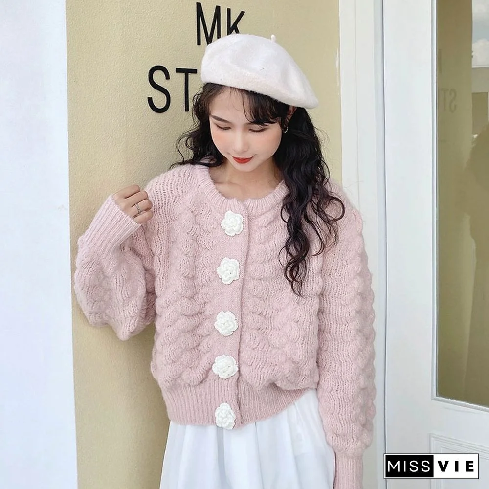 Fashion Flowers Cardigan Knitted Sweater