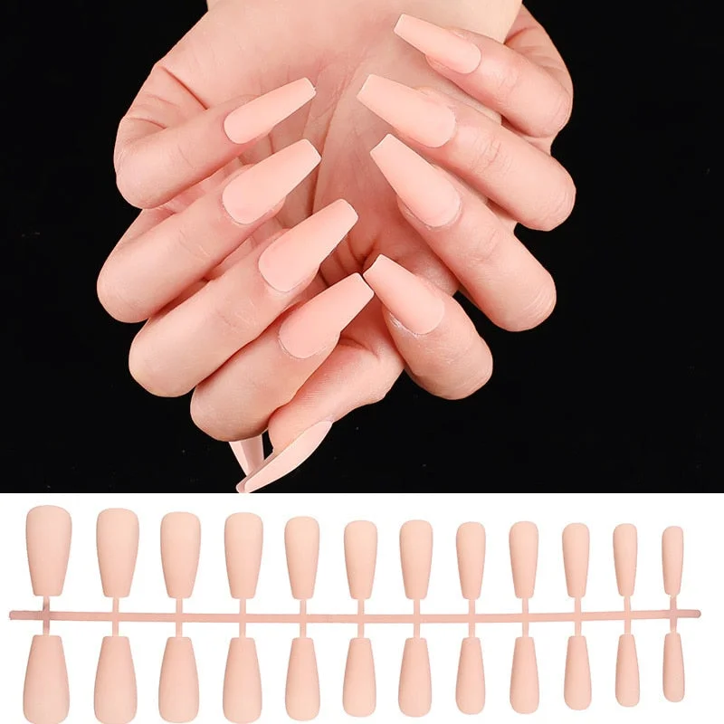 Free shipping fake nails Nail Art Decorations 24pcs Fake Nails Solid Color Frosted Matte Full Cover новогодние накладные ногти-Nail Inspo
