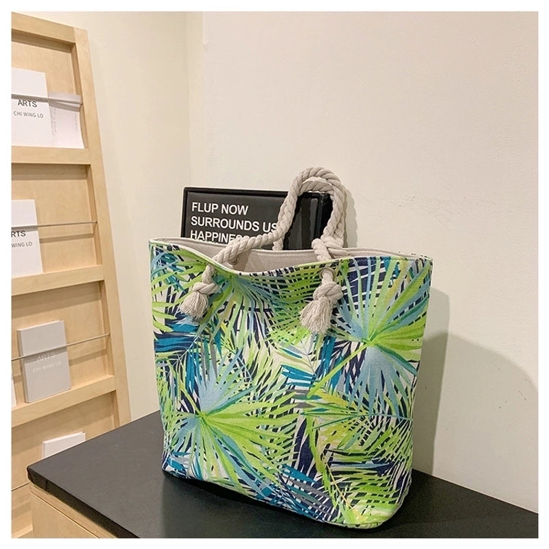 Women’s Medium Canvas Leaves Butterfly Beach Square Zipper Beach Bag