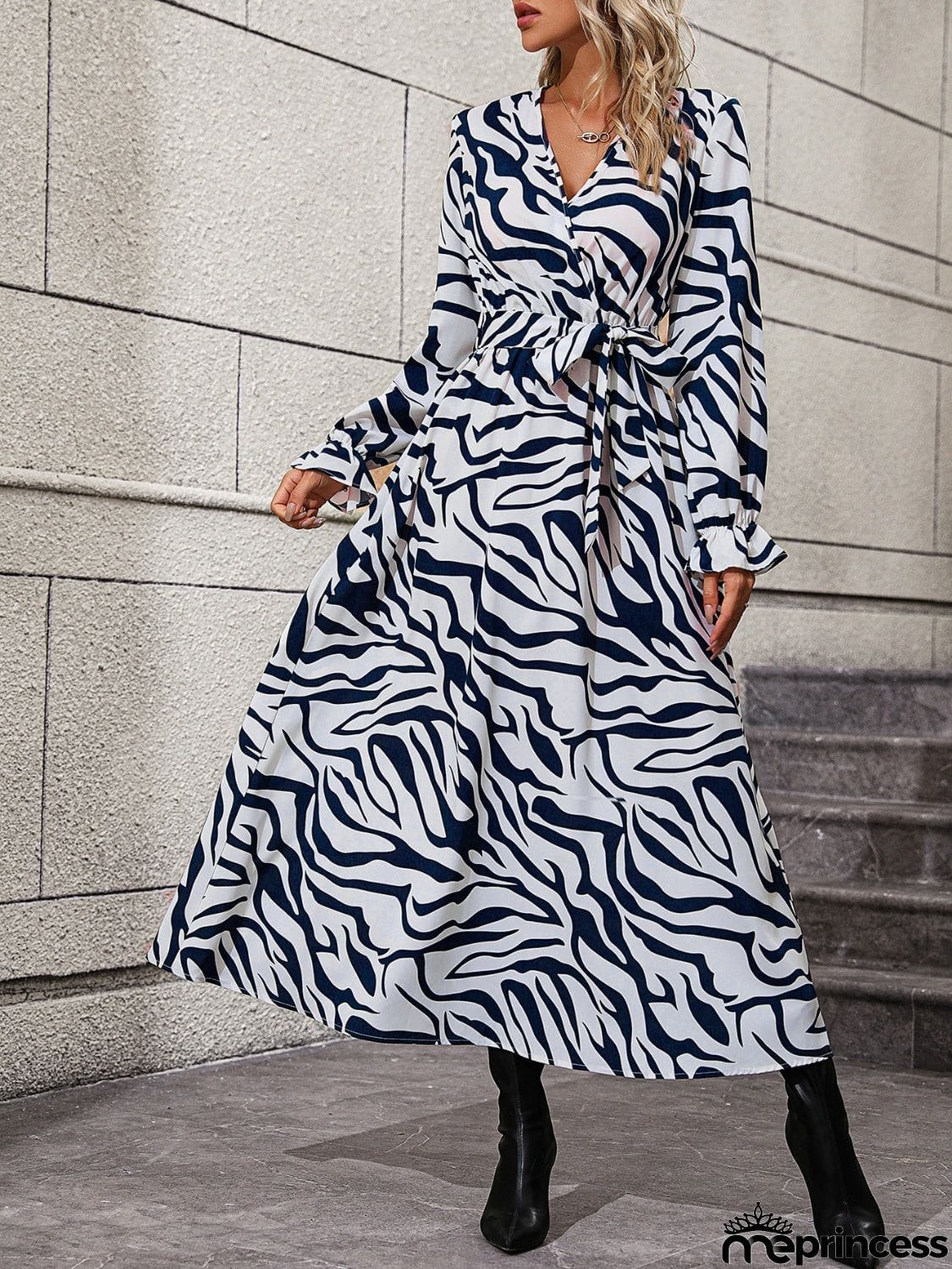 Flounce Sleeve Tie Waist Dress