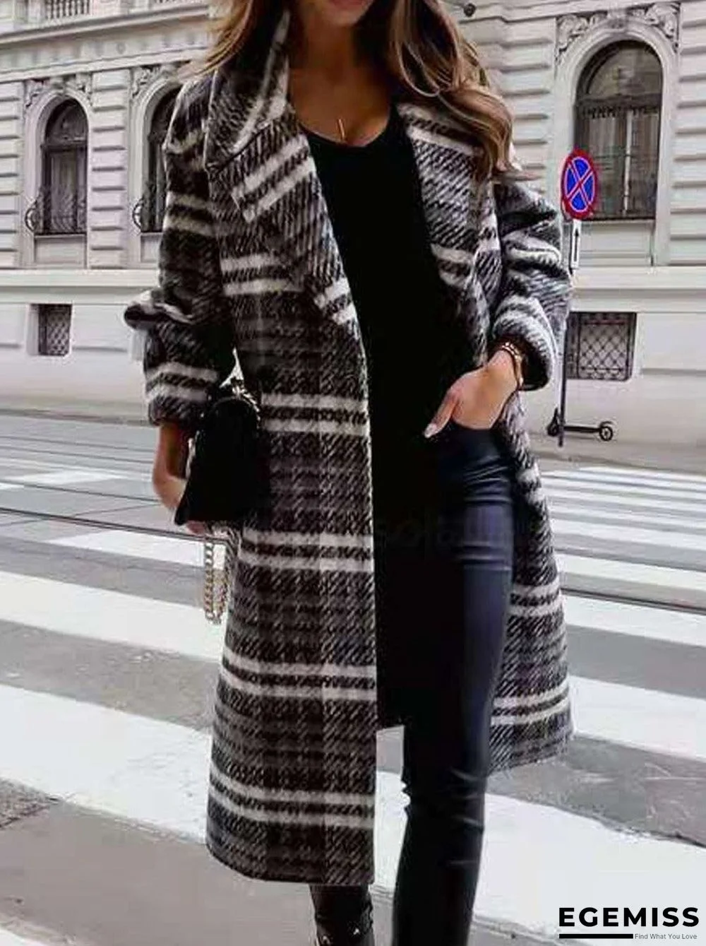 Fall/winter Lapel Long-sleeved Plaid Coat | EGEMISS