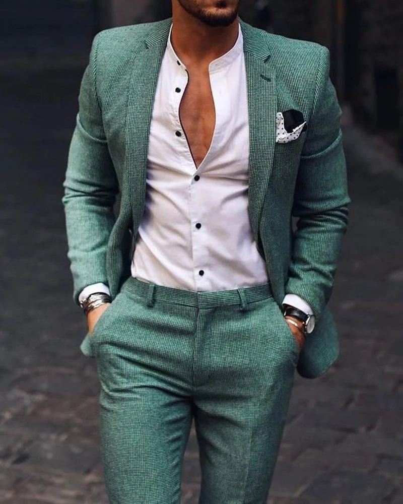 Men's Casual Green Plaid Elegant Blazer