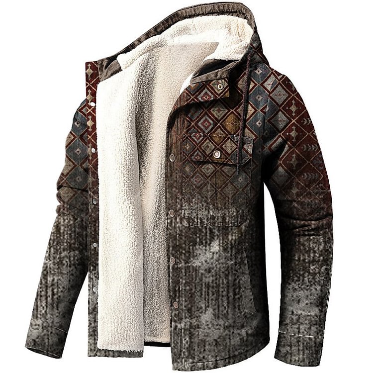Men's Vintage Thick Hood Plush Pocket Tactical Jacket